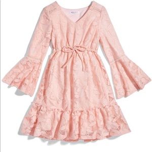 Pink Boho Little Girl’s Dress with Bell Sleeves